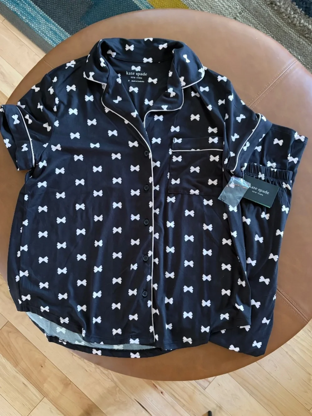 Kate Spade New York Bows Pajama Set Black White NWT womens size small soft comfy